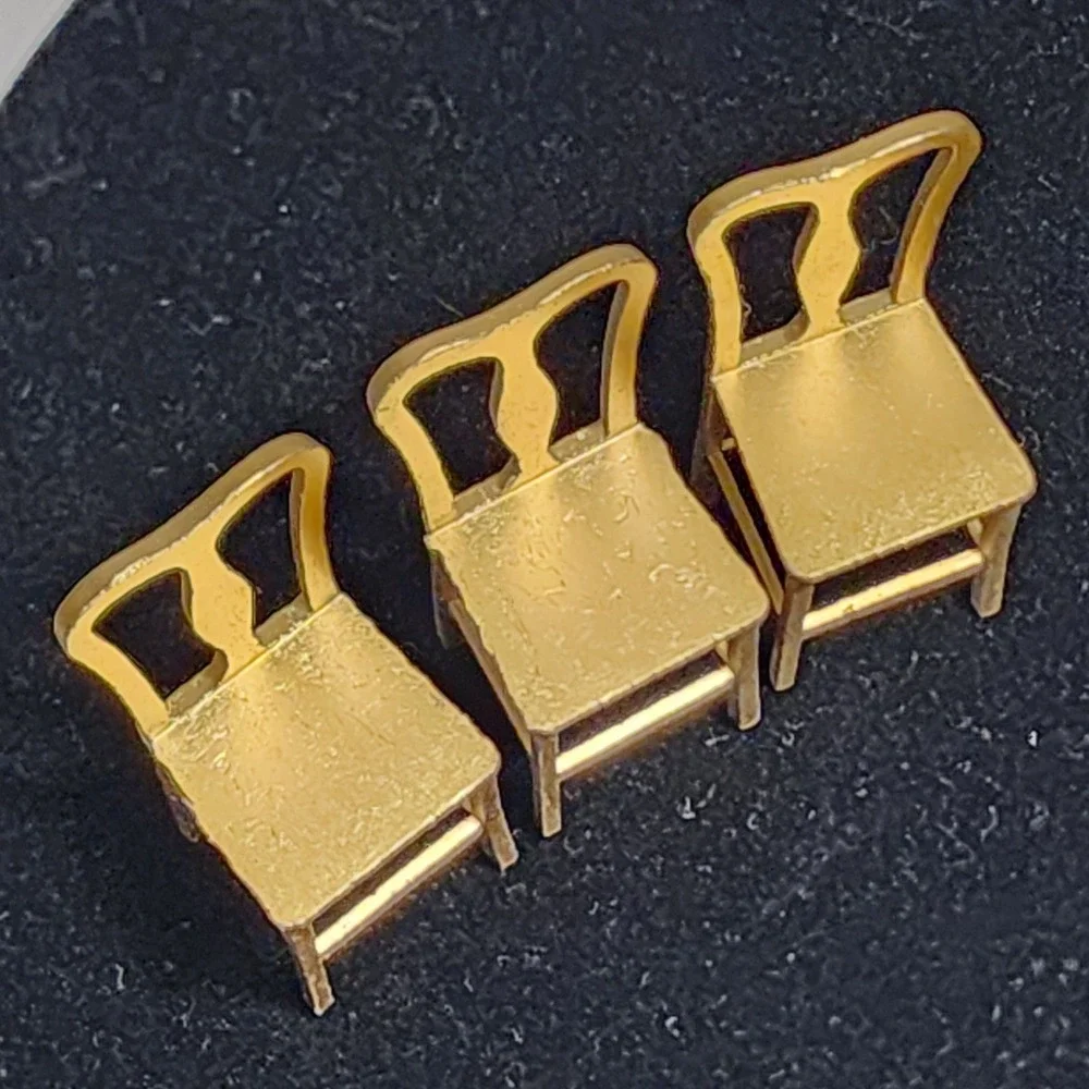 Vintage Tootsietoy Miniature Dollhouse Chairs Gold Diecast Metal Set of 3 1950s